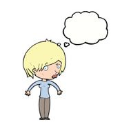 cartoon woman shrugging with thought bubble N49