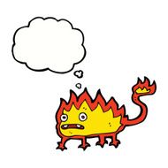 cartoon little fire demon with thought bubble N17