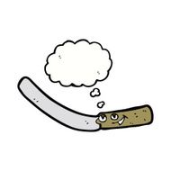 cartoon kitchen knife with thought bubble