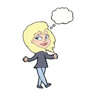 stress free woman cartoon with thought bubble N9