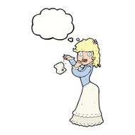 cartoon victorian woman dropping handkerchief with thought bubbl N9