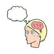 cartoon head with brain symbol thought bubble N33
