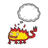 cartoon little fire demon with thought bubble N18