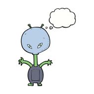 cartoon space alien with thought bubble N17