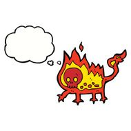 cartoon little fire demon with thought bubble N19