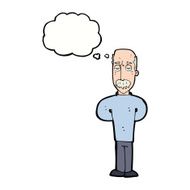 cartoon annoyed balding man with thought bubble N7