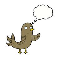 cartoon waving bird with thought bubble N17