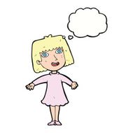 cartoon happy woman in dress with thought bubble N22