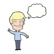 cartoon grinning man with idea thought bubble N9