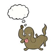 cartoon dog sticking out tongue with thought bubble N17