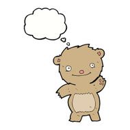 cartoon waving teddy bear with thought bubble N6