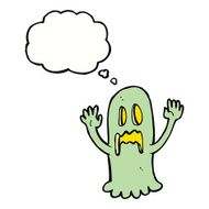 cartoon spooky ghost with thought bubble N40