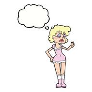 cartoon woman making dismissive gesture with thought bubble N17