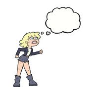 cartoon angry biker girl with thought bubble N9