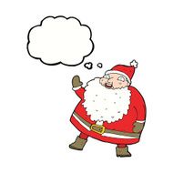 funny waving santa claus cartoon with thought bubble N17
