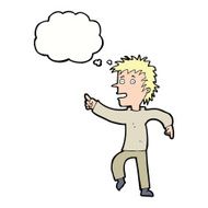cartoon happy man pointing with thought bubble N50