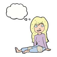 cartoon girl sitting on floor with thought bubble N8