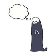 cartoon halloween ghoul with thought bubble N7