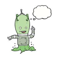 cartoon alien spaceman with thought bubble N18