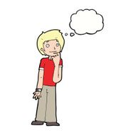 cartoon boy wondering with thought bubble N8