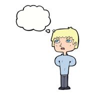 cartoon unhappy man with thought bubble N9