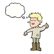 cartoon poor boy with positive attitude thought bubble N8