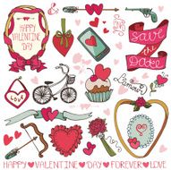 Valentine day wedding frame decor elements set