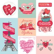 Valentines day cards set Labels emblems decor elements hearts