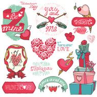 Valentines day set Emblems hearts Labels decorative elements