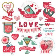 Valentines day set Emblems Labels decorative elements hearts