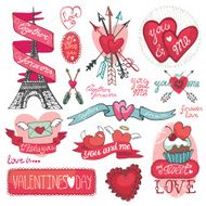 Valentines day set Labels emblems decorative elements hearts