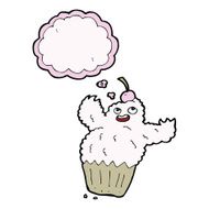 cartoon cupcake monster with thought bubble N9