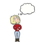 cartoon woman looking upwards with thought bubble N9
