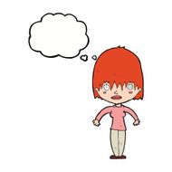 cartoon woman staring with thought bubble N25