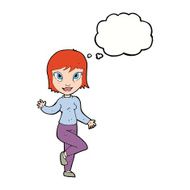 cartoon pretty woman waving with thought bubble N71