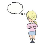 cartoon shy woman with thought bubble N39