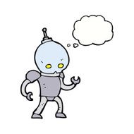 cartoon alien robot with thought bubble N13