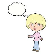 cartoon woman thinking with thought bubble N12