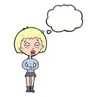 cartoon bored woman waiting with thought bubble N9