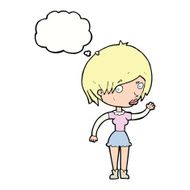 cartoon waving woman with thought bubble N115