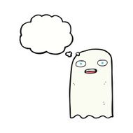 funny cartoon ghost with thought bubble N75