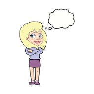 cartoon woman with crossed arms thought bubble N36