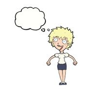 cartoon excited woman with thought bubble N112