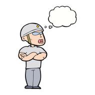 cartoon security guard with thought bubble N9