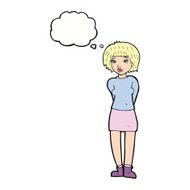 cartoon shy woman with thought bubble N40