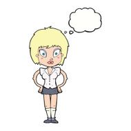 cartoon pretty girl with thought bubble N85