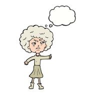 cartoon annoyed old woman with thought bubble N17