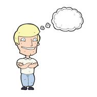 cartoon grinning man with thought bubble N75