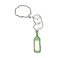 cartoon ghost in bottle with thought bubble N13