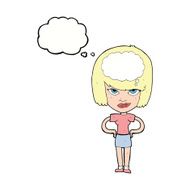 cartoon woman thinking with thought bubble N13